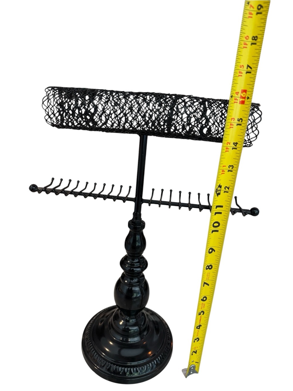 Two Tiered Vintage Style Black Metal Jewelry Stand with Multi-Arm Hooks - Picture 6 of 8